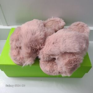 Sam Edelman Jeane, Rose Faux Fur Fuzzy Criss-cross Slippers Womens 6M New In Box